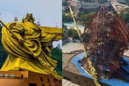 荆州巨型关公像只剩钢架和大刀
